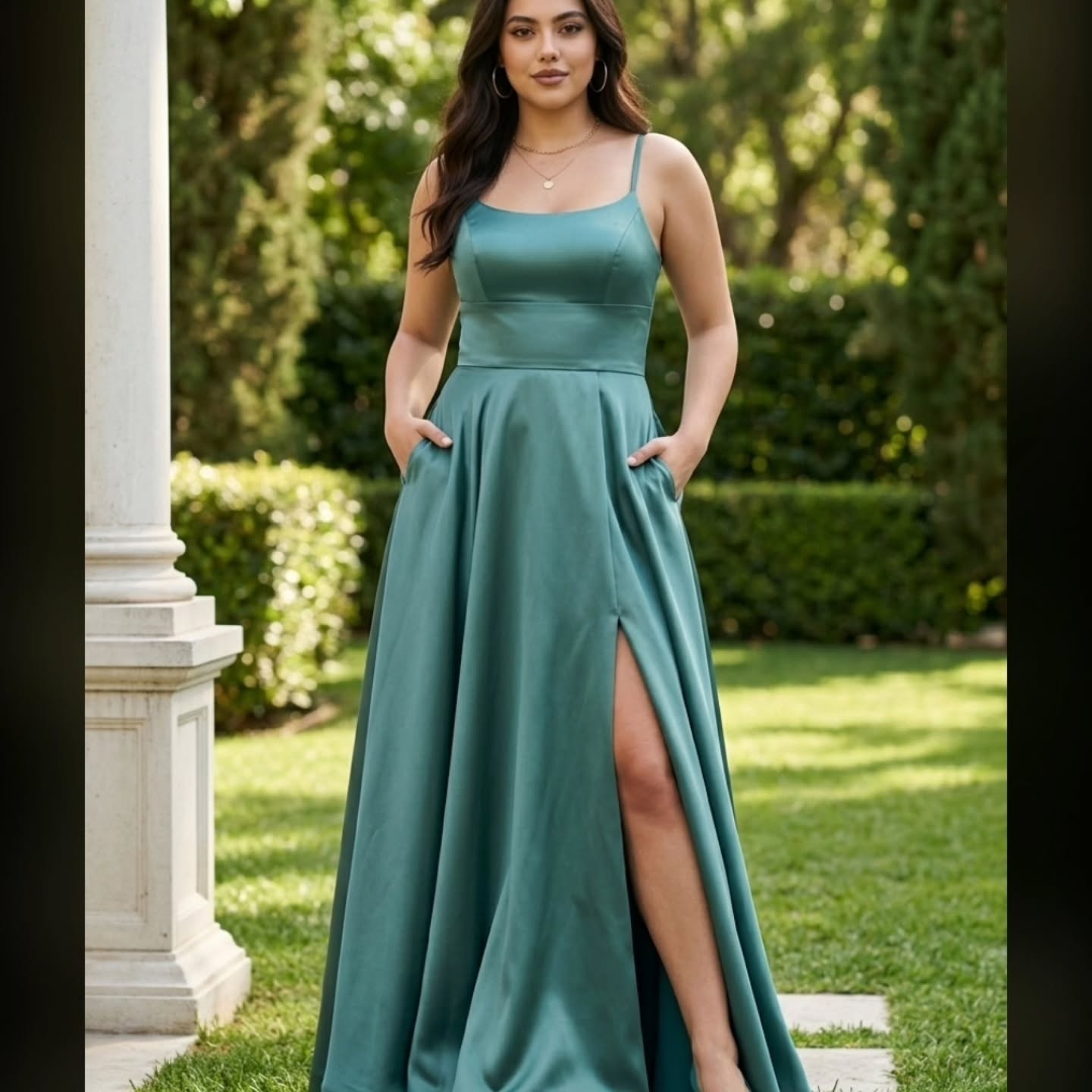 Vestido escote cuadrado verde